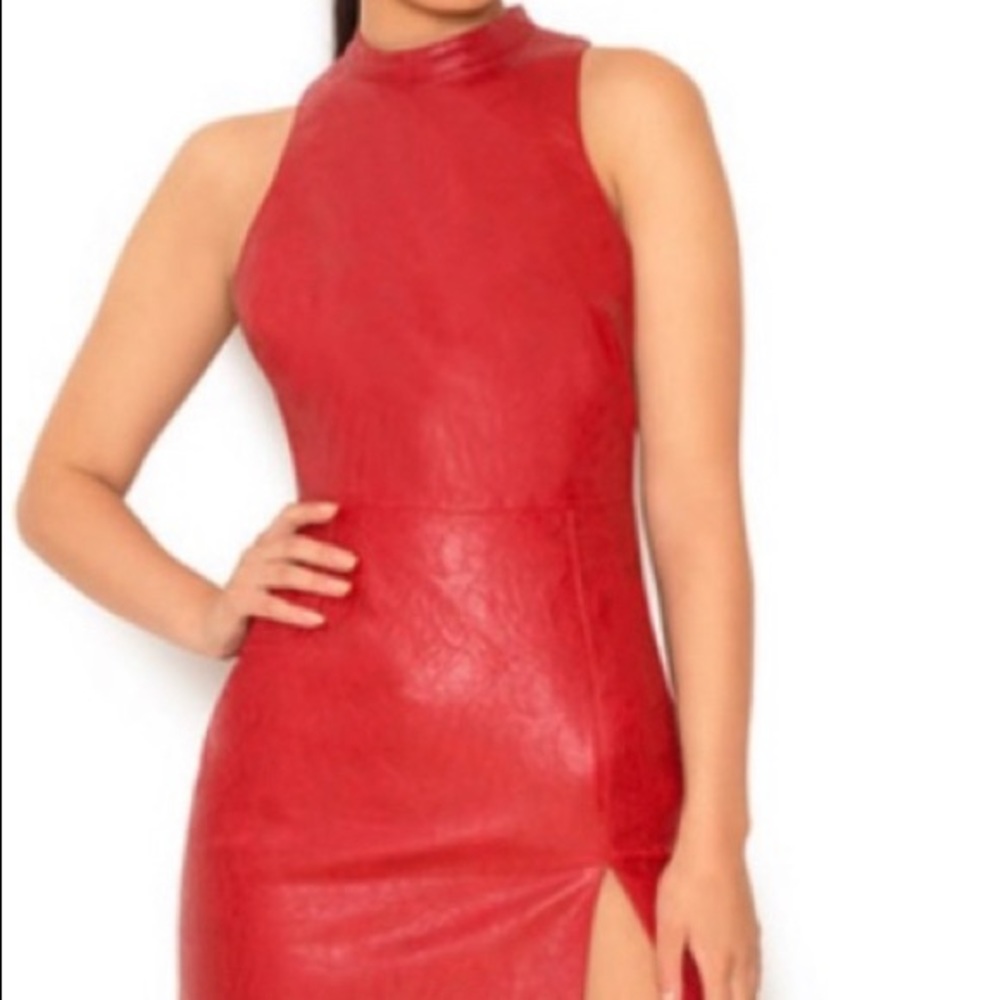 House of CB Red Leather Vegan Dress